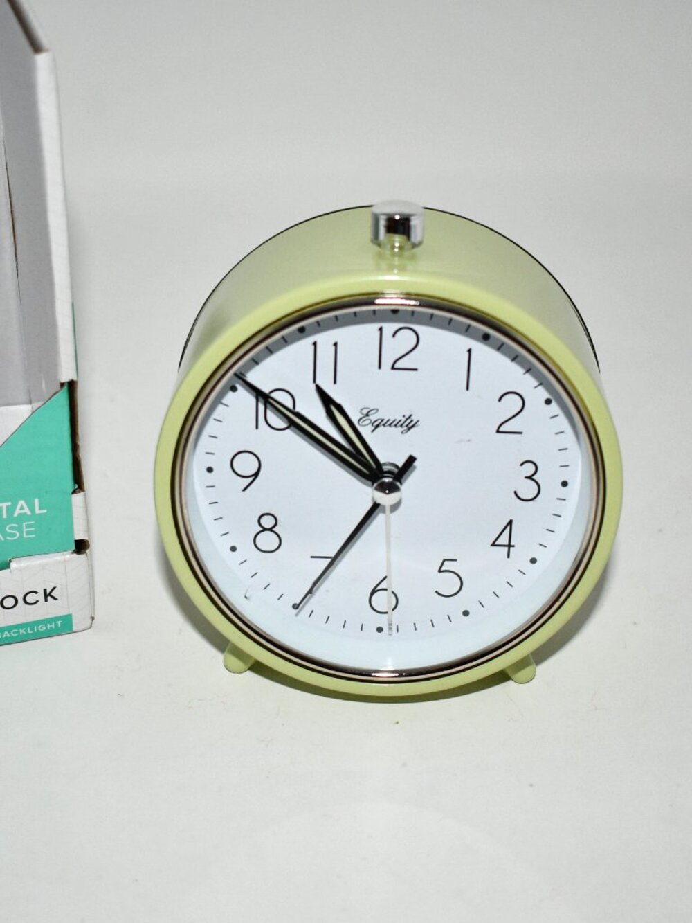 Equity 5" Silent Sweep Quartz Metal Alarm Clock, Light Green, Model 20090, NWT C